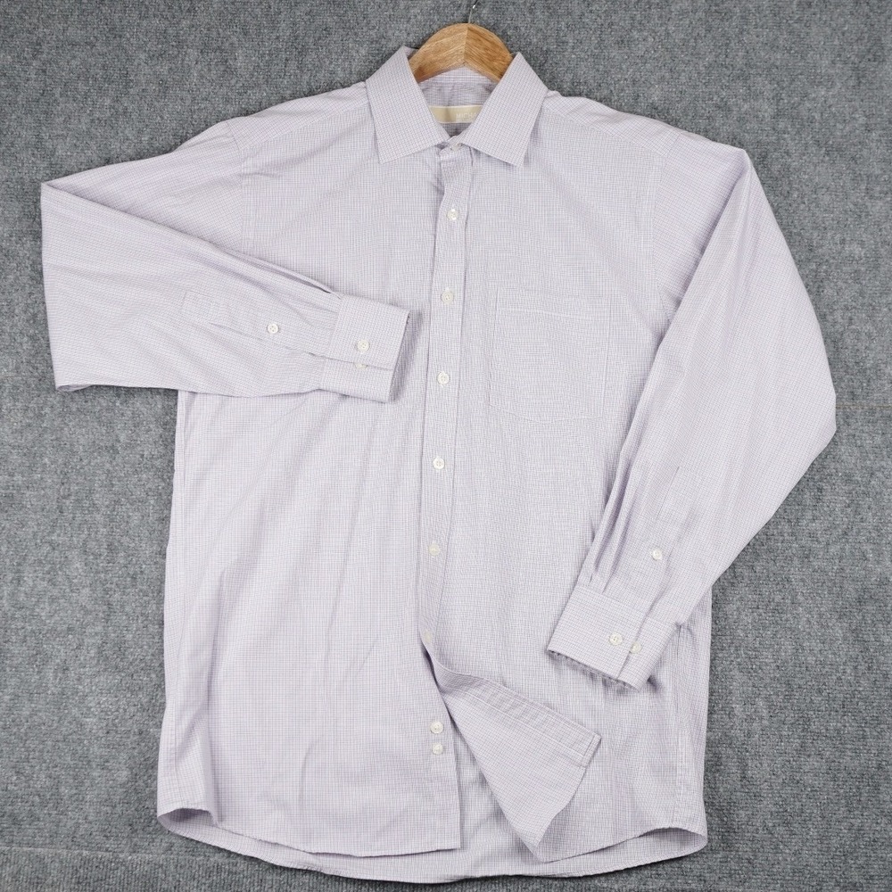 Michael Kors Button Down‎ Shirt Mens 15.5 32/33 Purple Micro Check Long Sleeve - Picture 3 of 6
